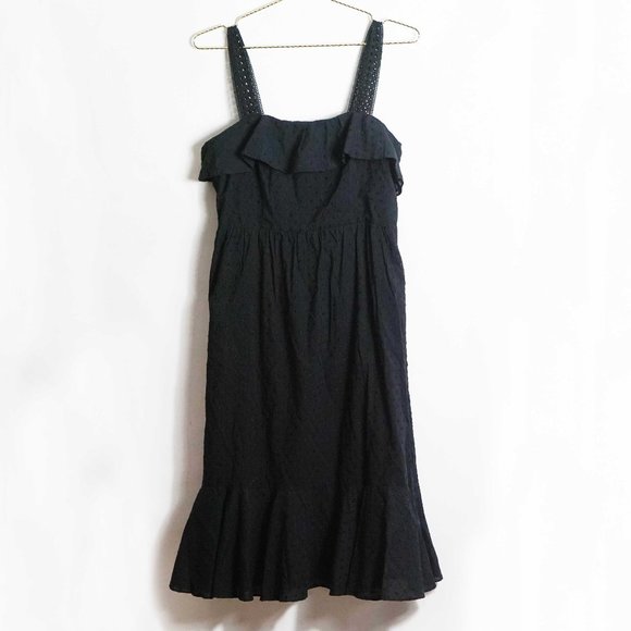 J. Crew Black Swiss Dot Ruffle Eyelet Midi Dress 6 - Picture 2 of 5